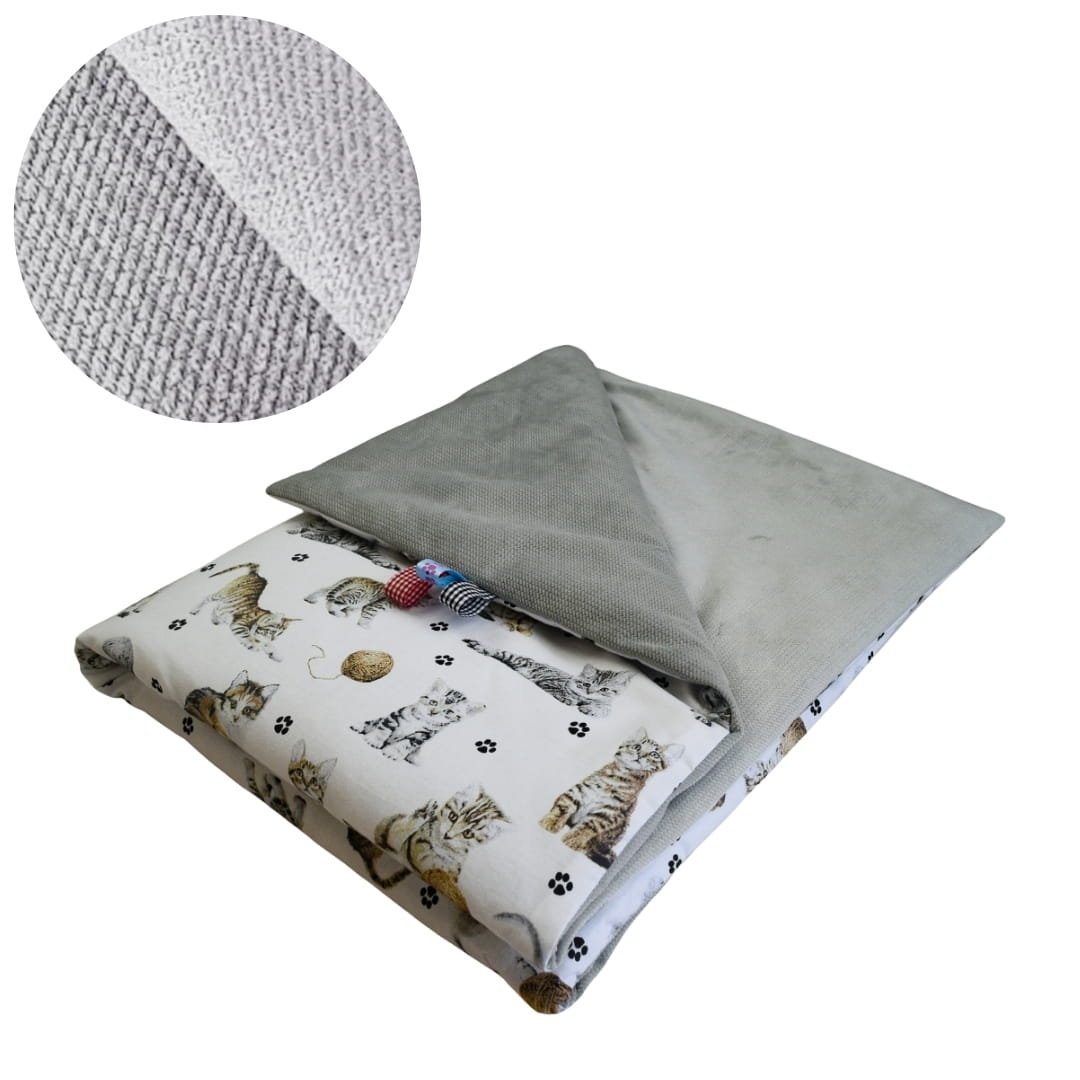 Kocyk Dziecięcy 75x100 Ocieplany Kotki Białe/Szary Bawełna/Velvet Polski Producent