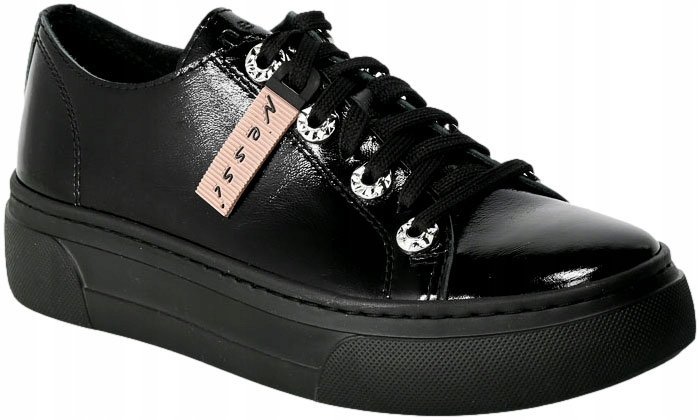 Nessi 23417 czarne trampki damskie sportowe skóra lakierowana