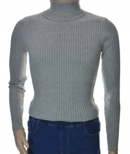 Sweter z golfem golf męski bawełniany dopasowany w prążek szary 2XL XXL - Swetry męskie - miniaturka - grafika 1