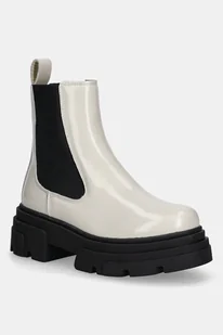 Tommy Hilfiger sztyblety skórzane TH SHINY LEATHER CHELSEA damskie kolor beżowy na platformie lekko ocieplone FW0FW09042 - Botki damskie - miniaturka - grafika 1