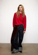 Koszulki i topy damskie - Stradivarius Dzianinowa koszulka z okrągłym dekoltem Czerwony L - miniaturka - grafika 1