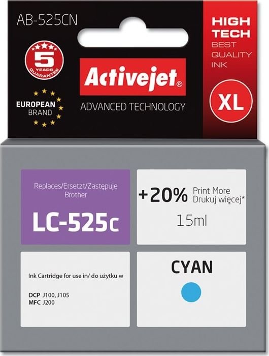 Tusz Activejet Activejet Tusz Activejet AB-525CN zamiennik Brother LC525C; Supreme; 15 ml; niebieski