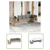Meble ogrodowe - The Living Store 6-cz. zestaw mebli ogrodowych z poduszkami - beżowy - polirattan - Sofa Ogrodowa - miniaturka - grafika 1