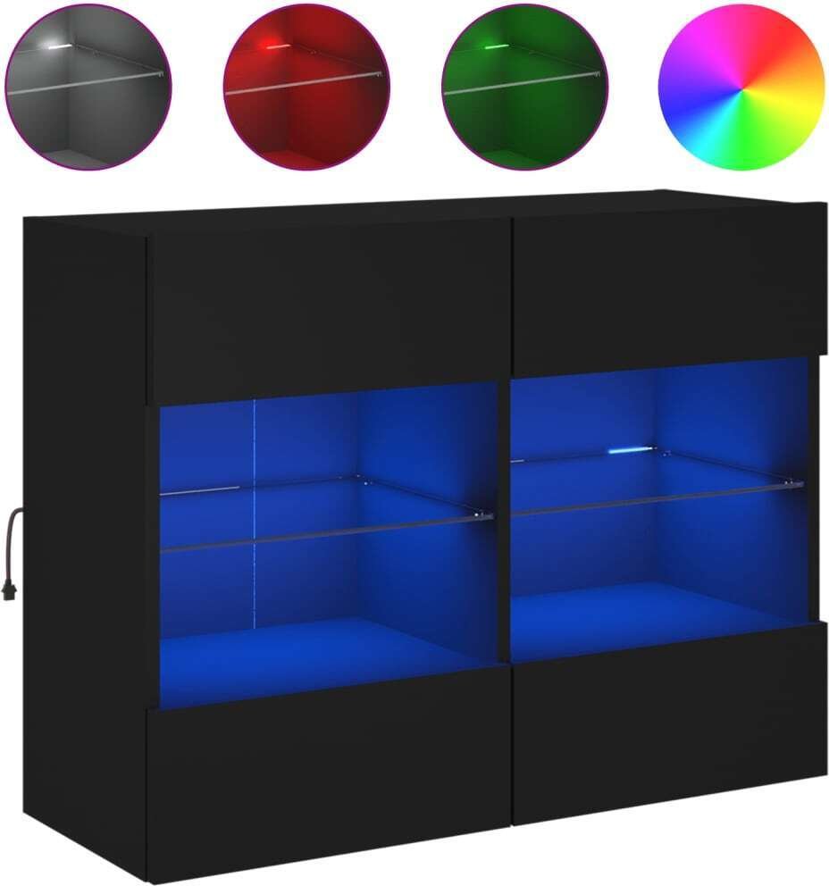 vidaXL Ścienna szafka pod telewizor z oświetleniem LED czarna 78,5x30x60,5 cm