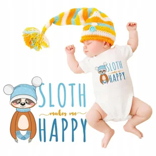Body Niemowlęce Białe SLOTH HAPPY Leniwiec Wz - 56 - Body dla niemowląt - miniaturka - grafika 1