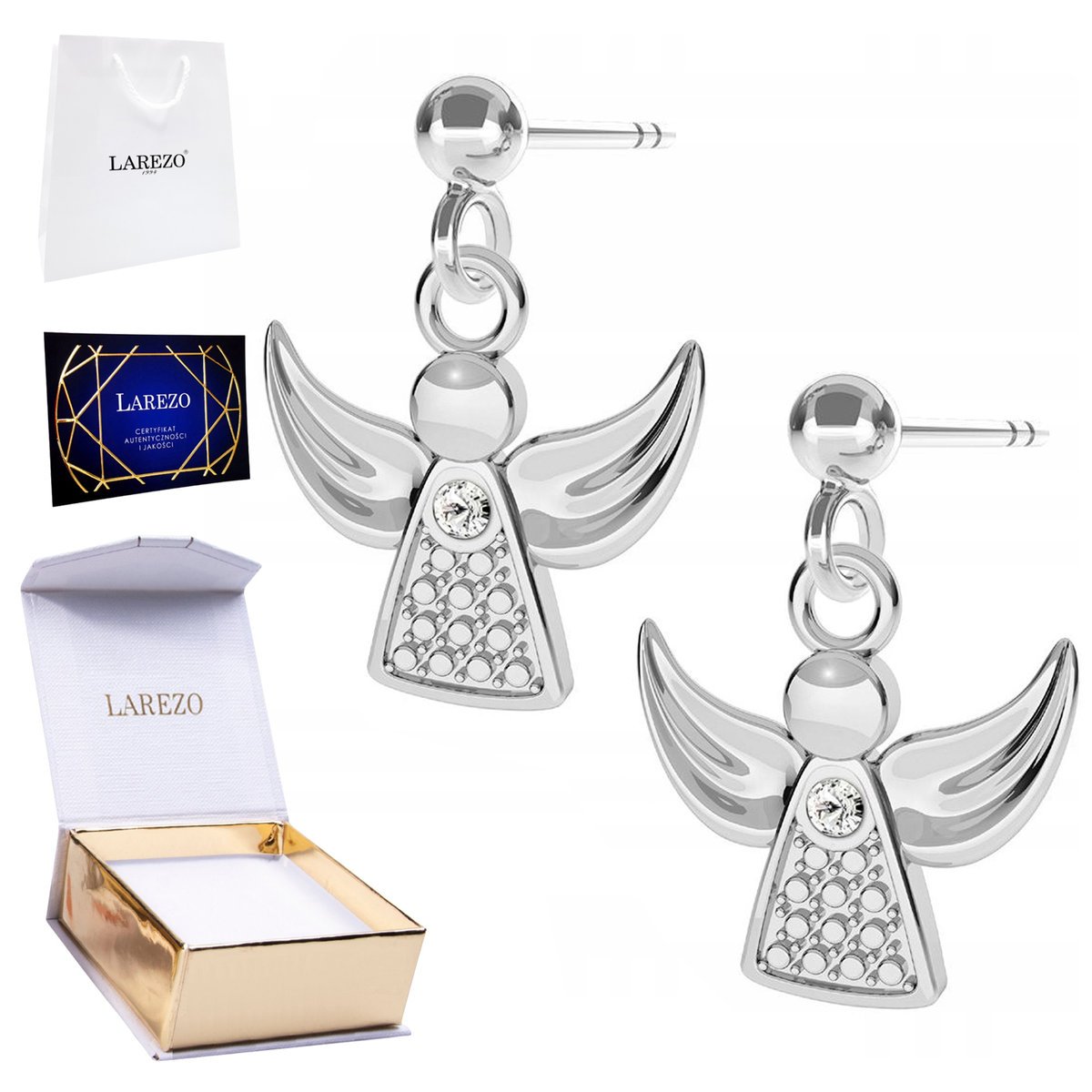 Piękne Kolczyki Srebrne 925 Aniołki ze Skrzydłami Anioł Anioły Angel Niebo