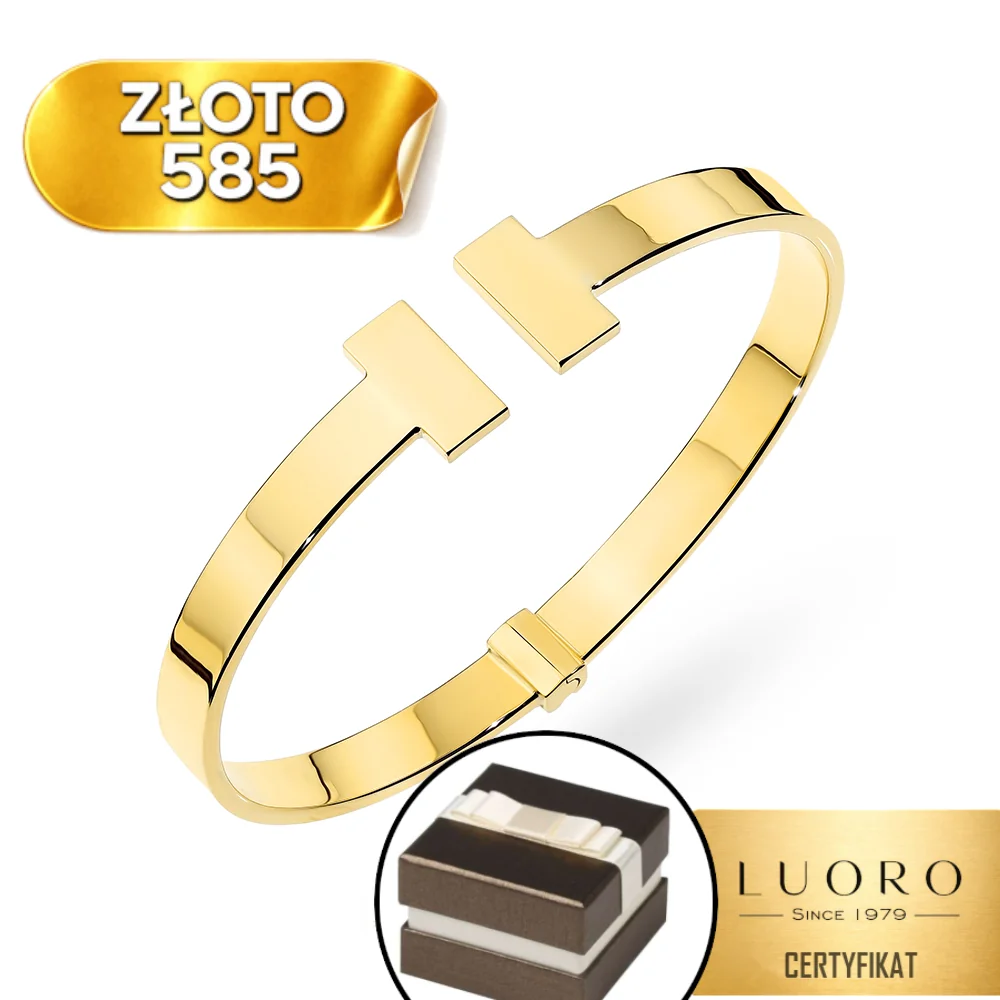 BRANSOLETKA ZŁOTA 585 14K SZTYWNA OVALNA PROSTOKĄTY 17 CM ELEGANCKA
