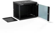 Szafy rack - Szafa wisząca 19" 9U 600x450, drzwi szklane jednoskrzydłowe, tył osłona pełna demontowalna, osłony boczne pełne demontowalne zamykane na klucz, 4 belki, kolor czarny, do samodzielnego montażu - Flat Pack, ALANTEC - miniaturka - grafika 1