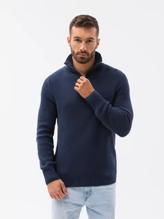 Swetry męskie - Sweter męski ze stójką - ciemnoniebieski E194 - rozmiar s - niebieski - grafika 1
