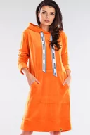 Sukienki - Bluzowa sukienka midi kangurka z kapturem welurowa pomarańcz - awama - miniaturka - grafika 1