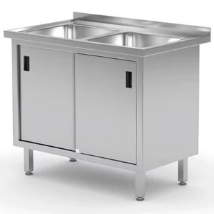 Zlew roboczy gastronomiczny z szafką z drzwiami suwanymi PODWÓJNY 100x60x85 cm - Hendi 813690 - Meble gastronomiczne - miniaturka - grafika 1