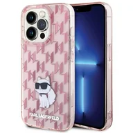 Etui i futerały do telefonów - Etui KARL LAGERFELD Monogram Choupette do Apple iPhone 15 Pro Różowy - miniaturka - grafika 1