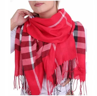 SZAL DAMSKI CHUSTA DUŻY CZERWONY KRATA ANGIELSKA - Apaszki i szaliki damskie - miniaturka - grafika 1