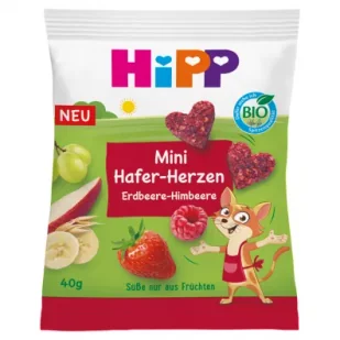 Hipp Serduszka owsiane Truskawki-Maliny 40 g Bio - Przekąski dla dzieci - miniaturka - grafika 1