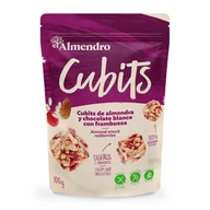 Płatki śniadaniowe i musli - CUBITS Kostki z Białą Czekoladą, Migdałami i Malinami 100g - miniaturka - grafika 1