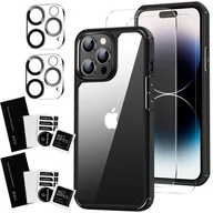 Etui i futerały do telefonów - Etui Case do iPhone 14 Pro + zestaw 4 szkieł 5w1 pancerne 360 Alogy Hybrid 2x Szkło na ekran +2x obiektyw czarno-przezroczyste - miniaturka - grafika 1