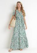 Sukienki - Zielona Sukienka Maxi z Gumką w Talii w Kwiaty z Wiskozy Eudatha - miniaturka - grafika 1