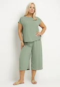 Komplety damskie - Jasnozielony Komplet Bluzka i Szerokie Spodnie Jenoretia - miniaturka - grafika 1