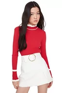 Bluzy damskie - Trendyol Damska bluza z okrągłym dekoltem jednokolorowa dopasowana bluza, Kwiat granatu, S - miniaturka - grafika 1