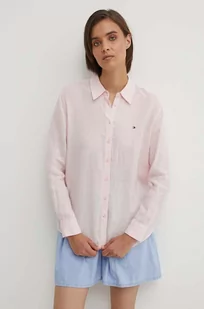 Tommy Hilfiger koszula lniana kolor różowy relaxed z kołnierzykiem klasycznym WW0WW42037 - Koszule damskie - miniaturka - grafika 1