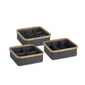 Pojemniki łazienkowe - Organizer Pudełko z przegródkami i bambusową ramką- zestaw 3 sztuk Szary - miniaturka - grafika 1