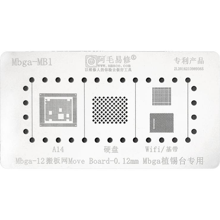 Metalowe sito AMAOE Mbga-MB1 0,12 mm szablon do reballingu BGA WiFi Move Board A14 do iPhone z serii 12