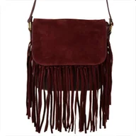Torebki damskie - Vera Pelle włoska listonoszka z frędzlami skóra naturalna zamszowa i licowa bordowa - miniaturka - grafika 1