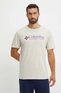 Koszulki męskie - Columbia t-shirt męski kolor beżowy z nadrukiem - miniaturka - grafika 1