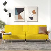 Sofy i kanapy - vidaXL Rozkładana kanapa z uchwytami na napoje, żółta, aksamit - miniaturka - grafika 1