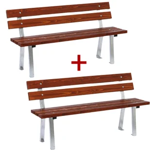 Ławka zewnętrzna WOODY z oparciem 1+1 GRATIS, stal nierdzewna, 1500 mm, ciemny mahoń - Wyposażenie miejsc publicznych - miniaturka - grafika 1