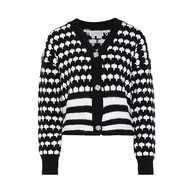 Swetry damskie - Blonda Damski sweter z dzianiny w stylu vintage z dekoltem w serek i paskami akrylowy, granatowy, biały, rozmiar M/L, Granatowa biel wełny, M - miniaturka - grafika 1