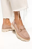 Mokasyny damskie - Beżowe mokasyny z ozdobą damskie na platformie Casu M24X6-BE-41 - miniaturka - grafika 1