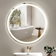 Lustra - ZMH Lustro łazienkowe z oświetleniem - Lustro łazienkowe LED okrągłe lustro ścienne łazienkowe IP44 z przełącznikiem dotykowym i odmgławiaczem60cm Ściemnialne 3000K-6500K - miniaturka - grafika 1