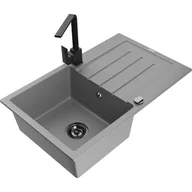 Zlewozmywaki z baterią - Mexen Bruno zlewozmywak granitowy 1-komorowy z ociekaczem i baterią kuchenną Rita, szary - miniaturka - grafika 1