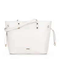 Torebki damskie - Shopperka z ekoskóry z troczkami kremowa - miniaturka - grafika 1