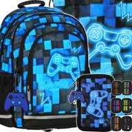 Plecaki worki - Plecak Szkolny Piksele Niebieskie W Pady Piórnik Trzykomorowy Worek - miniaturka - grafika 1