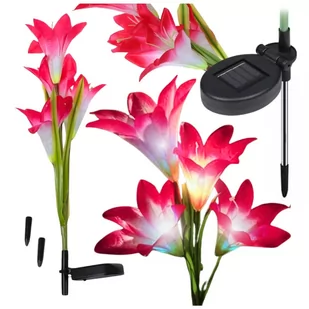 2 X Lampa Solarna Lilia Czerwona Kwiaty Led Czujnik Światła Ogrodowe 76 Cm - Lampy ogrodowe - miniaturka - grafika 1