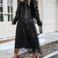 Spódnice - TEMU Elegancka Kolorowa Spódnica Midi w Kropki z Szyfonu – Odzież Damska - miniaturka - grafika 1