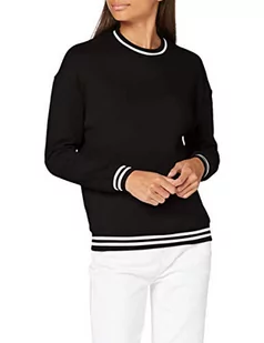 Build Your Brand Damska bluza z kapturem Ladies College Crew pulowery, damski sweter z paskami na mankietach dostępny w 2 kolorach, rozmiary XS - 5XL, czarny/biały, XXL - Bluzy damskie - miniaturka - grafika 1