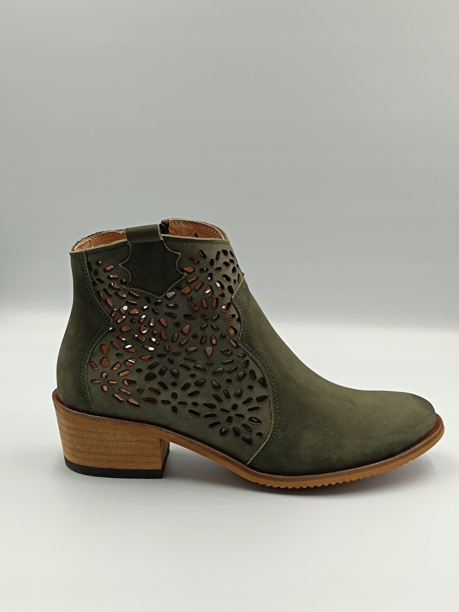 Stylowe ażurowe botki zielony nubuk polska marka PULSO r. 39,5