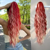 Pozostałe akcesoria fryzjerskie - TEMU YUSULAXI Peruka z Końskim Ogonem - 24" Wodna , Syntetyczne Włosy Odporne na Ciepło, Gradient Czerwono-Różowo-Biały, Bezpieczny Klips do - miniaturka - grafika 1