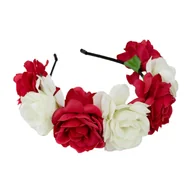 Ozdoby do włosów - OPASKA WIANEK na głowę biało czerwony KWIATY regionalny MECZ FOLK - miniaturka - grafika 1
