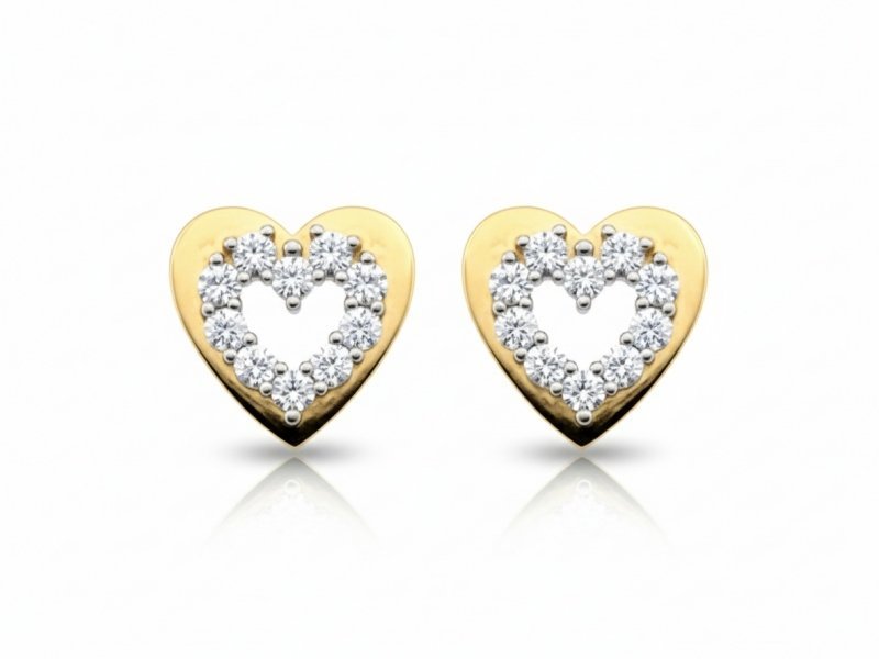 Kolczyki złote 375 serduszka z białymi cyrkoniami na sztyfcie