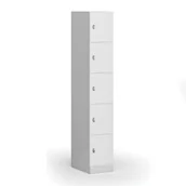 Szafki biurowe - Szafka ubraniowa ze schowkami, 5 schowków, 1850 x 300 x 500 mm, zamek obrotowy, drzwi laminowane, biała - miniaturka - grafika 1