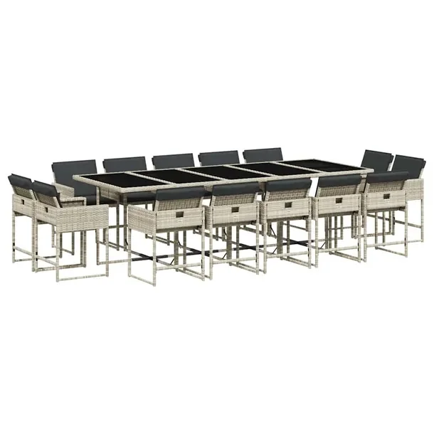 Zestaw mebli ogrodowych jasnoszary 275 x 106 x 73 cm, 14 krzeseł z poduszk