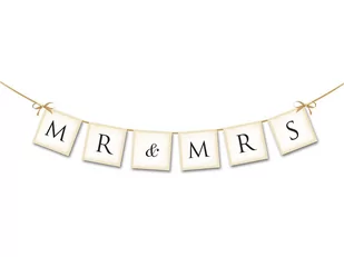 Party Deco Baner Mr & Mrs - biały - 77 cm - 1 szt. GRL20 - Wesele i ślub - miniaturka - grafika 1