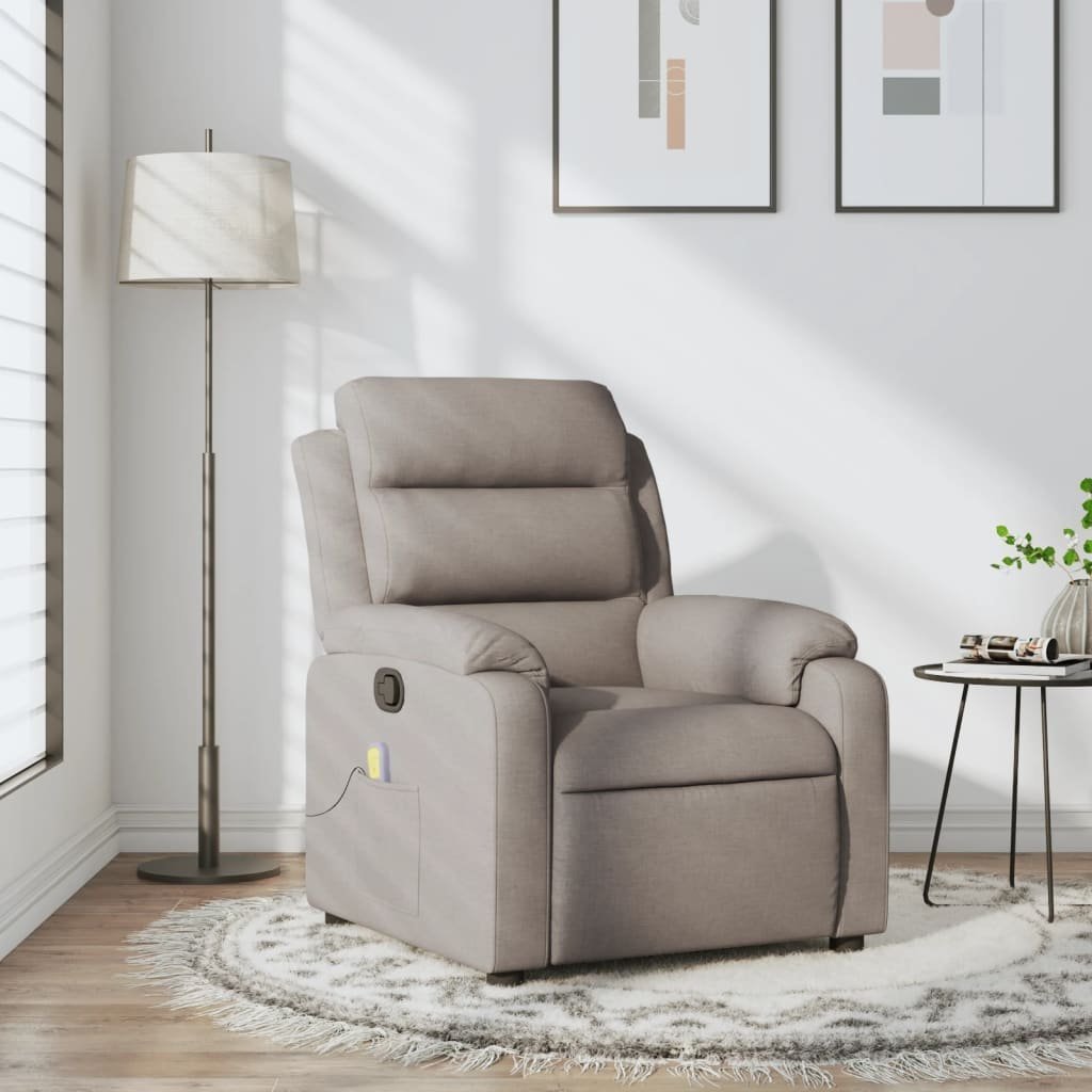 vidaXL Rozkładany fotel masujący, taupe, obity tkaniną