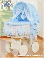 Łóżeczka i kojce - Kosz Mojżesza z budką- Amelie biały + niebieska pościel - miniaturka - grafika 1