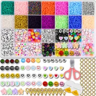 Prace ręczne dla dzieci - ZESTAW KORALIKÓW DO ROBIENIA BRANSOLETEK BIŻUTERII LITERKI KOLOROWE PREZENT - miniaturka - grafika 1