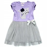 Sukienki - Sukienka TIULOWA Srebrny KOTEK Rękawek KOKARDA 128 - miniaturka - grafika 1